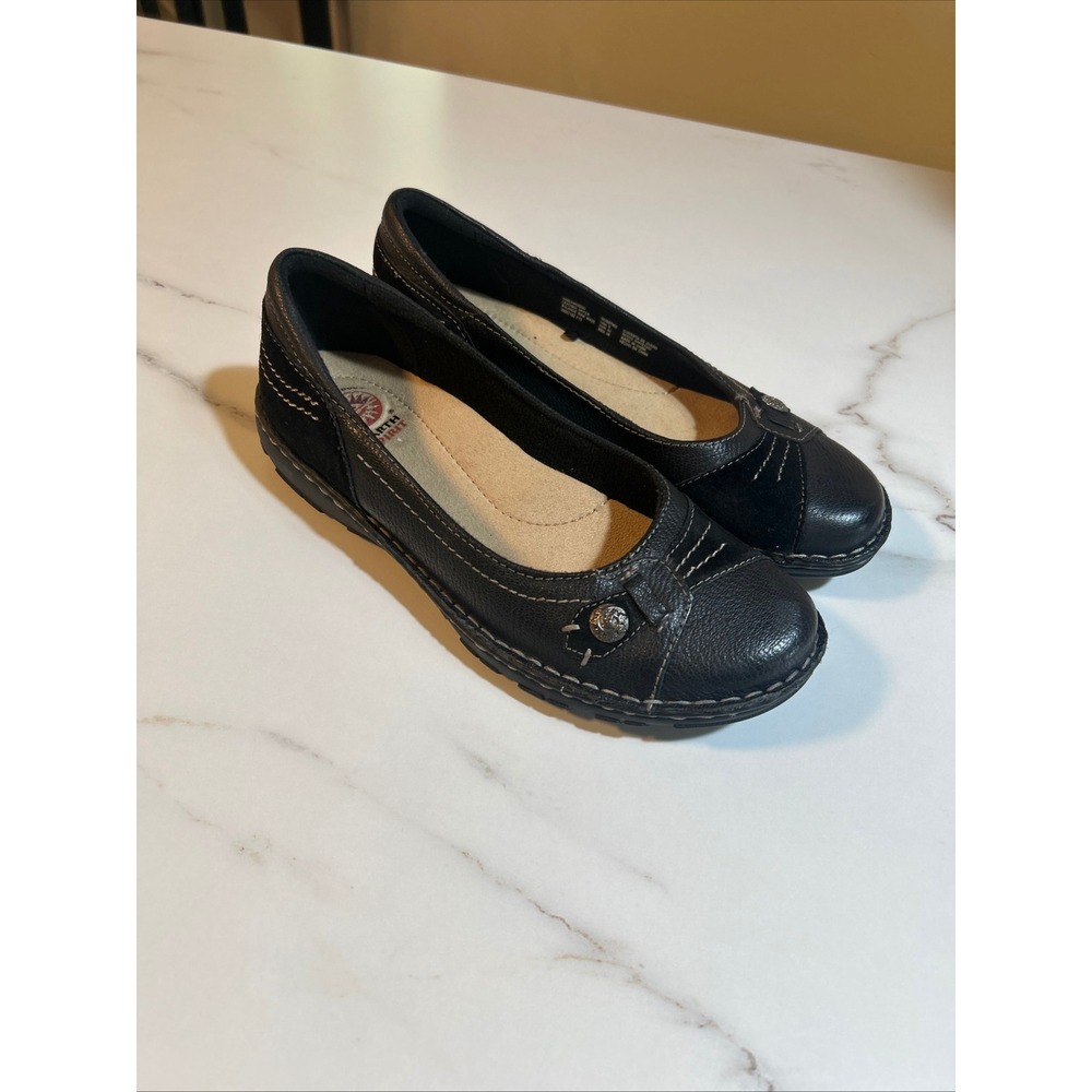 Earth Spirit Black Leather Suede Ballet Flats Gelron 2000 Comfort Shoes Size 9